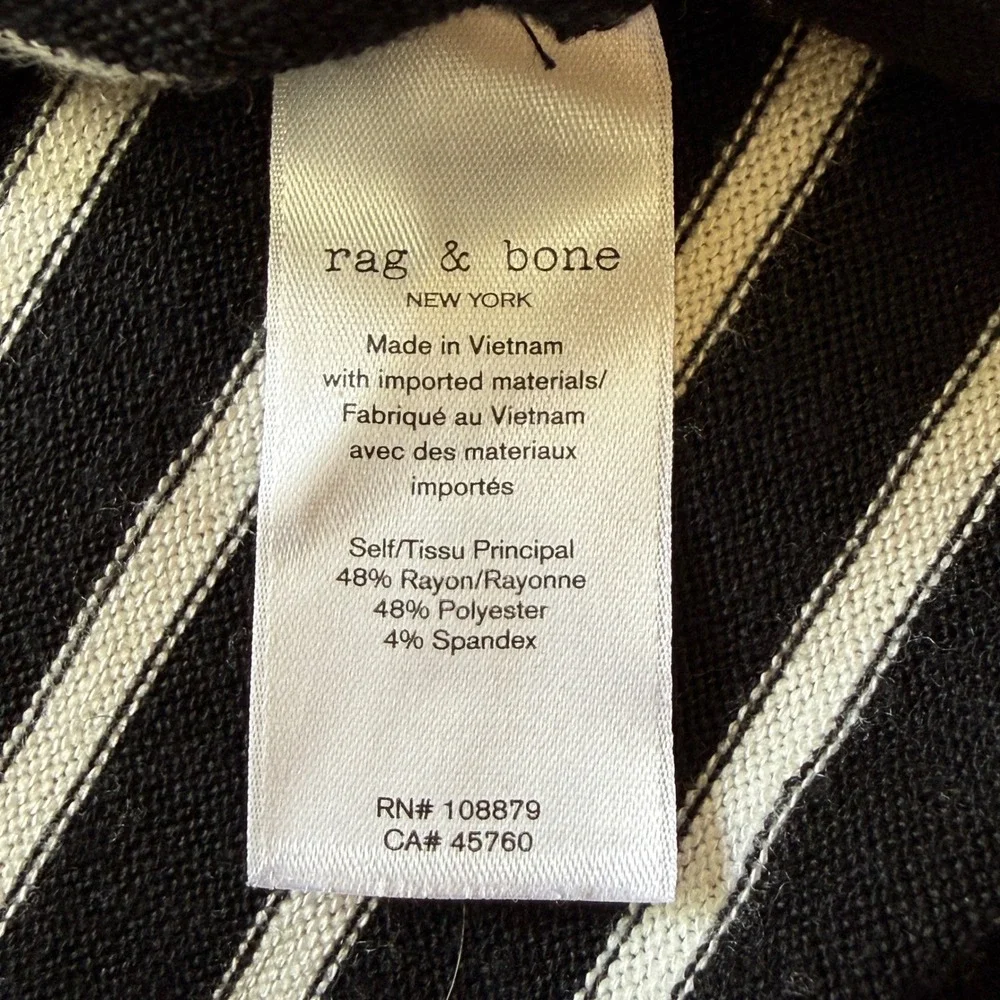 Rag & Bone Black Striped Knit V-Neck Polo Sweater Size XS Nautical Preppy French